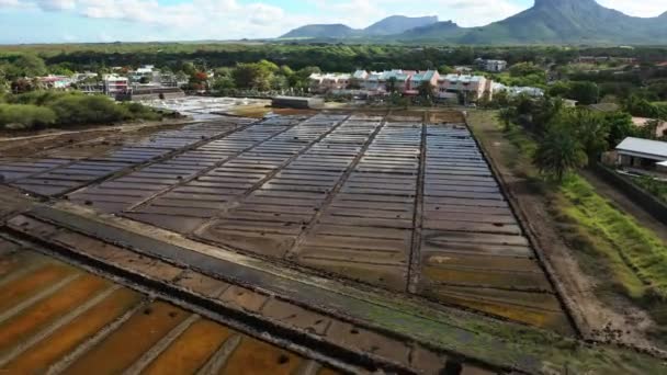 Верхний вид производства тамаринской морской соли на острове Маврикий — стоковое видео
