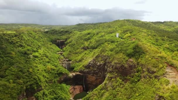 Şelale Çağlayanı Tamarin Adası Mauritius Hava Görüntüsü Yedi Şelale Tamarin — Stok video
