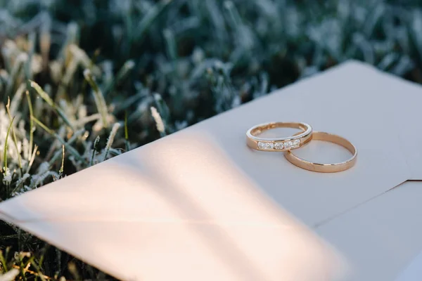 Par Anillos Boda Oro Dos Anillos Boda — Foto de Stock