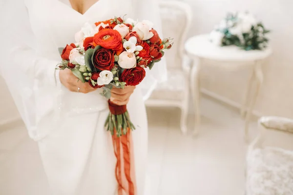 Весільний Букет Троянд Лежать Поверхні Весільна Флористика — стокове фото