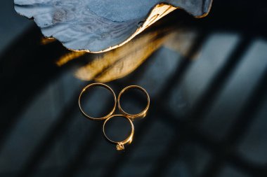 Bir çift altın alyans. İki alyans..