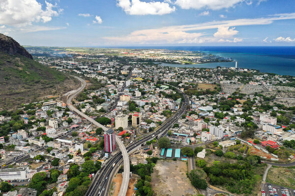 Aerial view of the city of Port-Louis, Mauritius, Africa.