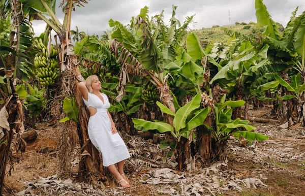 Une Fille Sur Une Plantation Bananes Sur Île Maurice Une — Photo