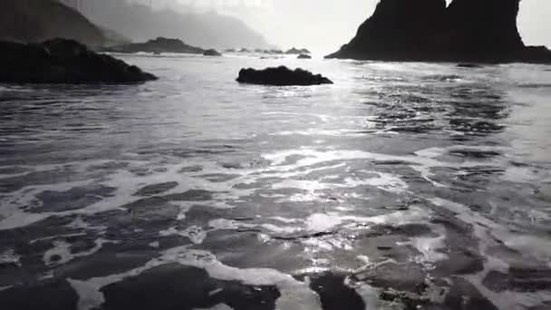 大西洋に黒い火山砂を持つ野生の紅城ビーチ スペインのテネリフェ島 — ストック動画