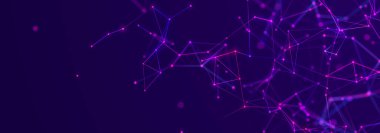 Birbirine bağlı çizgi ve noktaların yapısı. Karanlık bir arkaplanda çokgen elementler var. Bilim ve teknoloji. 3d oluşturma