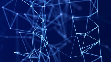 Üç boyutlu küp doğrular ve noktalar. Koyu arkaplanda çokgen bir element var. Bilim ve teknoloji. 3d oluşturma.