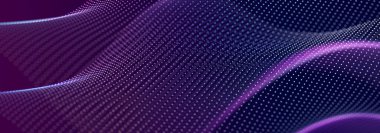 Büyük veri akışı. Birçok noktalı dijital dalga. Teknoloji ya da bilim afişi. 3B görüntüleme