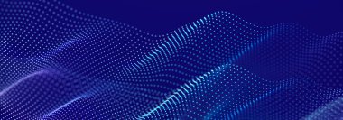 Bilim kurgu geçmişi. Birçok parçacığın olduğu dijital dalga. Büyük veri görselleştirmesi. Festival sunumu için şablon. 3d oluşturma