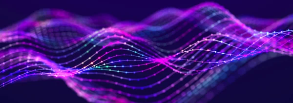 彩色音乐表面 美丽的曲线波在黑暗的背景上 数字技术背景 3D渲染 — 图库照片
