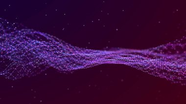 Karanlık bir arka planda güzel kıvrımlı dalga. Dijital teknoloji geçmişi. Ağ kavramı. 3B görüntüleme