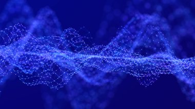 Karanlık bir arka planda güzel kıvrımlı dalga. Dijital teknoloji geçmişi. Ağ kavramı. 3B görüntüleme