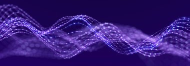 Karanlık bir arka planda güzel kıvrımlı dalga. Dijital teknoloji geçmişi. Ağ kavramı. 3B görüntüleme