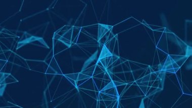 Noktalar ve çizgiler hareketli geometrik ve soyut bir arkaplan. Veri teknolojisi ve bilimsel çizim. 3D görüntüleme. Kusursuz döngü. 4K