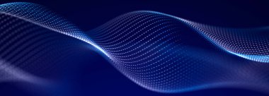 Noktaları ve çizgileri olan gelecekçi bir dalga. Büyük veri. Dinamik dalga arka planı. Teknoloji arka planı. 3d oluşturma