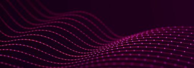 Bilim kurgu geçmişi. Birçok parçacığın olduğu dijital dalga. Büyük veri görselleştirmesi. Festival sunumu için şablon. 3d oluşturma