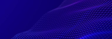 Karanlık bir arka planda güzel kıvrımlı dalga. Dijital teknoloji geçmişi. Ağ kavramı. 3B görüntüleme