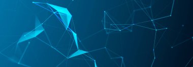 Birbirine bağlı çizgi ve noktaların yapısı. Karanlık bir arkaplanda çokgen elementler var. Bilim ve teknoloji. 3d oluşturma