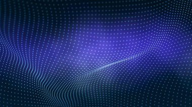Bir sürü noktalı fütüristik dalga. Renkli noktaların soyut hareket arkaplanı. Teknoloji ya da bilim. 3d oluşturma