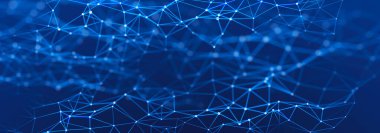 Birbirine bağlı çizgi ve noktaların yapısı. Karanlık bir arkaplanda çokgen elementler var. Bilim ve teknoloji. 3d oluşturma