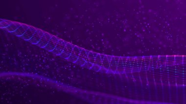 Bilim kurgu geçmişi. Noktalı ve çizgili dijital manzara. Siber uzay şebekesi. Tasarımın için arka plan konsepti. 3d oluşturma