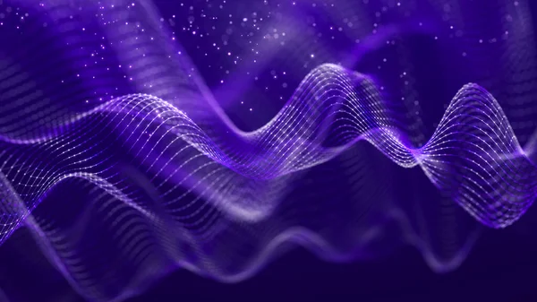 Futuristic wave with many dots. Abstract motion background of colored dots. Technology or science. 3d rendering