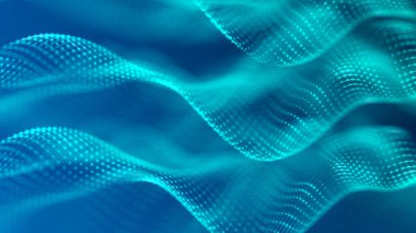 Bilim kurgu geçmişi. Noktalı ve çizgili dijital manzara. Siber uzay şebekesi. Tasarımın için arka plan konsepti. 3d oluşturma