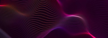 Bilim kurgu geçmişi. Birçok parçacığın olduğu dijital dalga. Büyük veri görselleştirmesi. Festival sunumu için şablon. 3d oluşturma