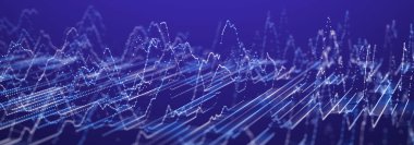Bilim kurgu geçmişi. Noktalı ve çizgili dijital manzara. Siber uzay şebekesi. Tasarımın için arka plan konsepti. 3d oluşturma