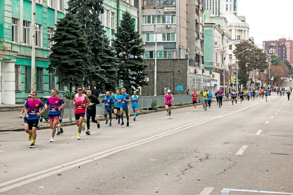 Dnepropetrovsk Ukraine 2021 Residents City Marathon Race Asphalt Roads — Stock Photo, Image
