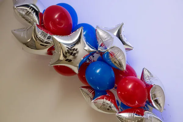 Ballons Bleus Argentés Rouges Décorations Pour Fête Blank Pour Une — Photo