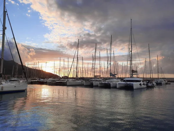 Yacht Porto Sera Tramonto Prima Forte Temporale Mar Egeo Turchia — Foto Stock