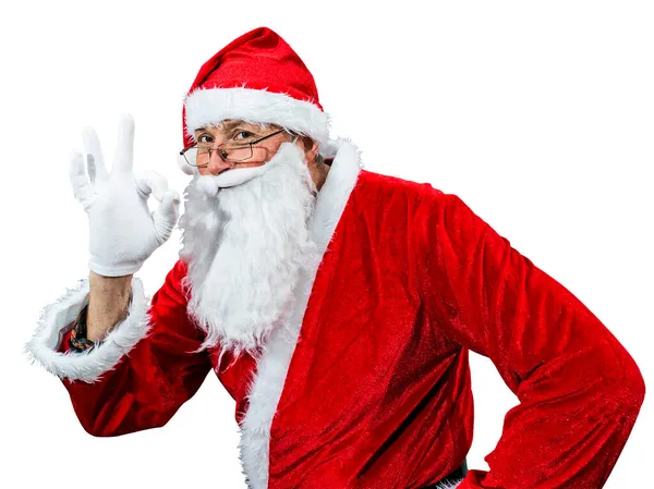 Der Weihnachtsmann Zeigt Mit Der Hand Dass Alles Ordnung Ist — Stockfoto