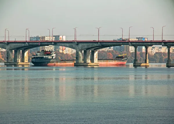 Remolcador Articulado Barcaza Granel Transportan Arena Materiales Construcción Largo Del — Foto de Stock