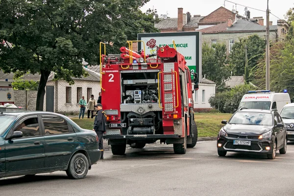 Днепропетровск Украина 2021 Пожарная Машина Трассе Прибыла Место Пожара — стоковое фото