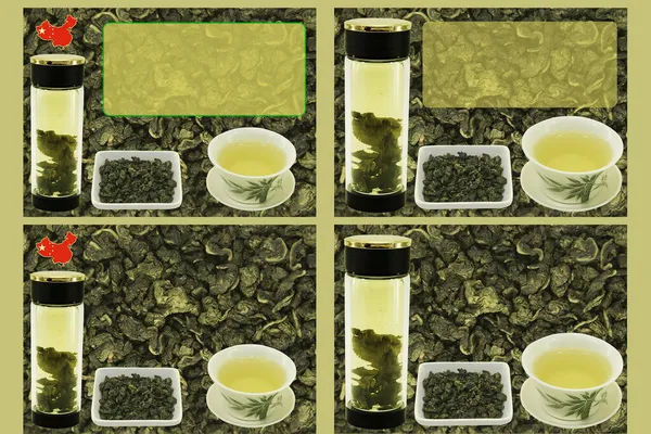 Oolong Chinese Green Milk Tea Blank Label Design Tea Background — Stock Photo, Image