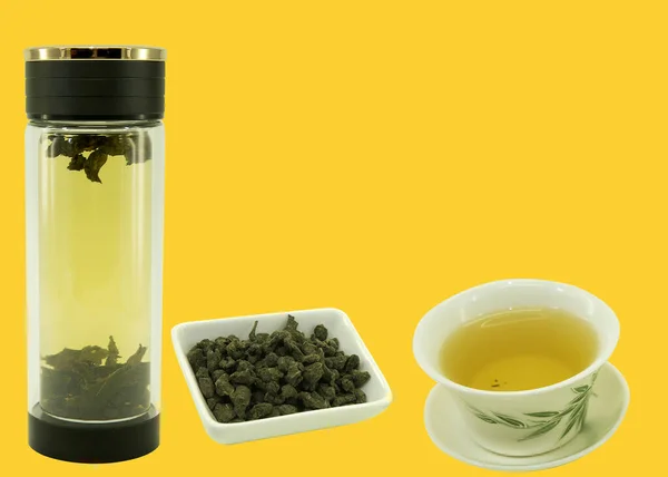 中国茶 高麗人参緑茶 準備の前にお茶の背景にラベルやデザインのためのブランク デザイナーのコンテンツ — ストック写真