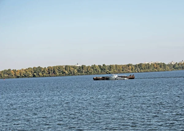 Limpando Ilha Recém Formada Resíduos Industriais Dnieper Com Uma Dragagem — Fotografia de Stock