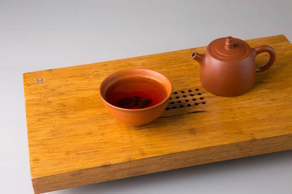 Teapot Cup Freshly Brewed Erh Tea Set Wooden Table Tea — Stock Photo, Image