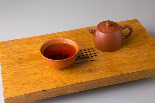 Teapot Cup Freshly Brewed Erh Tea Set Wooden Table Tea — Stock Photo, Image