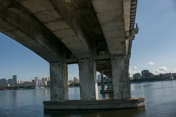 Pont Ferroviaire Sur Rivière Été Nouveau Pont Travers Dniepr Après — Photo