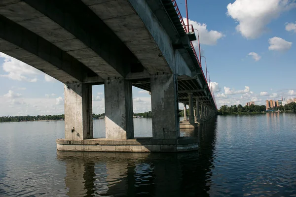 Puente Ferroviario Sobre Río Verano Nuevo Puente Sobre Dniéper Después — Foto de Stock