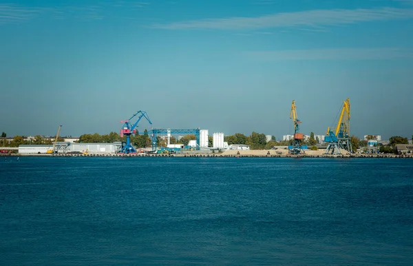 Guindastes Porto Carga Dnieper Dnepropetrovsk Ucrânia — Fotografia de Stock