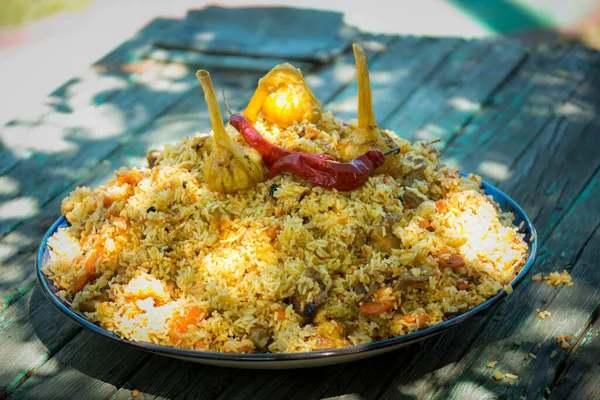 Traditional Pilaf Lamb Plate Side View — Stock Photo, Image