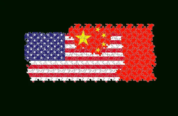 Jigsaw Puzzle National Flags United States America China International Conflict — Stock Photo, Image