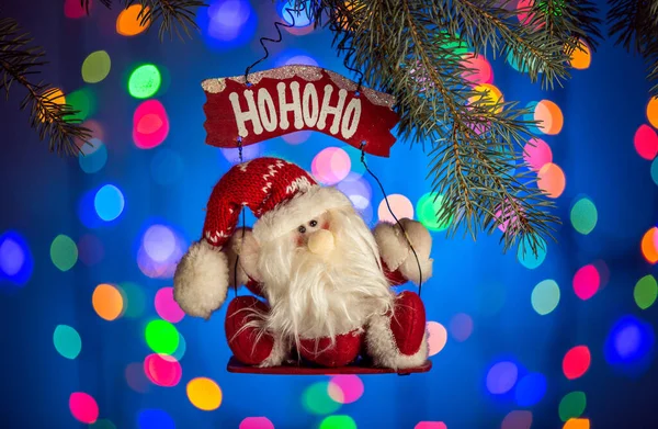 Jolly Santa Claus Juguete Sobre Brillante Fabuloso Fondo Bokeh Con — Foto de Stock