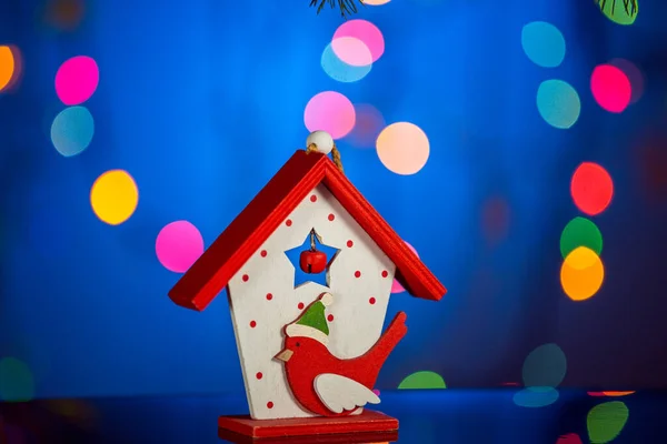 Maison Jouets Noël Avec Oiseau Souris Scintillant Fabuleux Arrière Plan — Photo