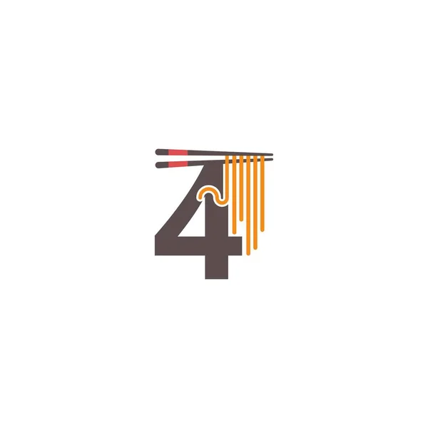Nummer Met Stokjes Noedel Pictogram Logo Ontwerp Template — Stockvector