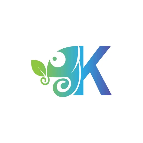 字母K图标 带有变色龙标志设计模板向量 — 图库矢量图片