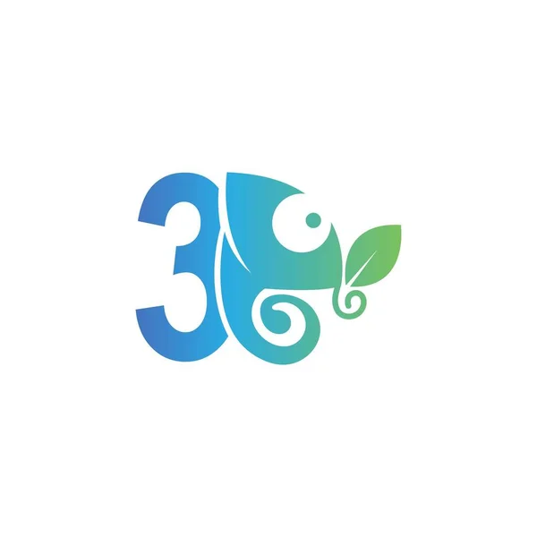Number Icon Chameleon Logo Design Template Vector — Stock Vector