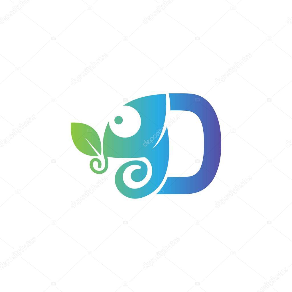 Letter D icon with chameleon logo  design template vector